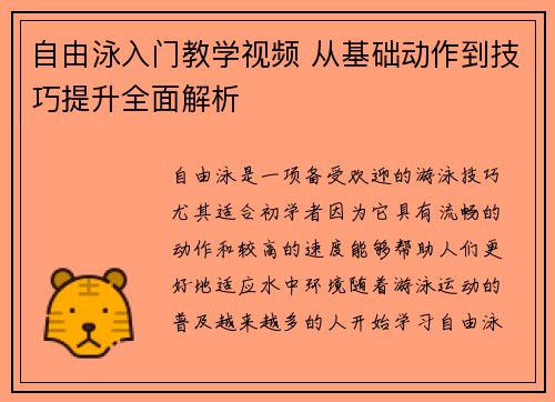 自由泳入门教学视频 从基础动作到技巧提升全面解析